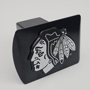 Chicago Blackhawks NHL‎ Metal Trailer Hitch Cover Black Silver 2 Inch Receiver